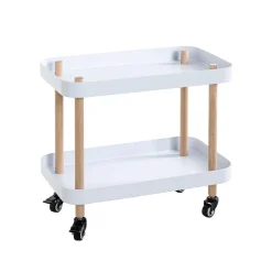 Desserte deux niveaux en bois avec plateaux métal laqué blanc