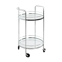 Desserte en métal chromé et tablettes en verre miroir