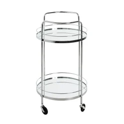 Desserte en métal chromé et tablettes en verre miroir