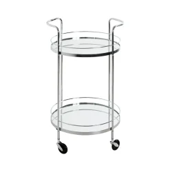 Desserte en métal chromé et tablettes en verre miroir