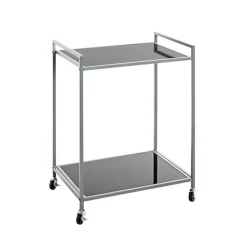 Desserte en métal gris double étagères en verre