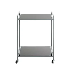 Desserte en métal gris double étagères en verre