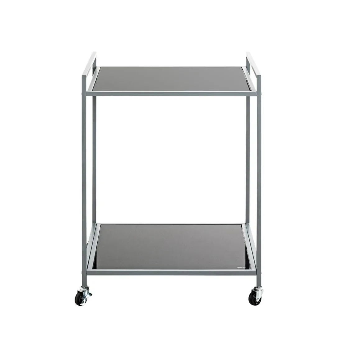 Desserte en métal gris double étagères en verre