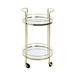 Desserte en métal laitonné et tablettes en verre miroir