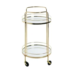 Desserte en métal laitonné et tablettes en verre miroir