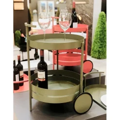 Desserte ronde double plateau vert minéral mat