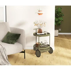 Desserte ronde double plateau vert minéral mat