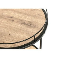 Desserte ronde sur roulettes avec plateaux en MDF décor chêne et en Tube d'acier laqué Noir