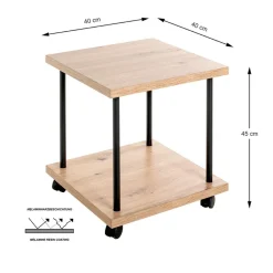 Desserte sur roulette avec double plateau décor chène