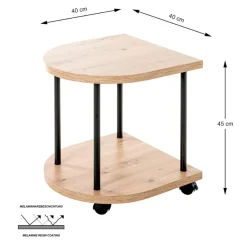 Desserte sur roulette avec double plateau décor chène bord arrondi