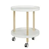 Desserte sur roulettes avec structure en Bois massif nature et plateaux en MDF laqué Blanc