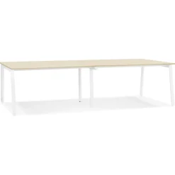Double bureau bench ou table de réunion 'AMADEUS' en bois finition naturelle et métal blanc
