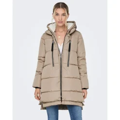 Doudoune Coupe-vent Capuche Long Poignets avec bande élastique beige