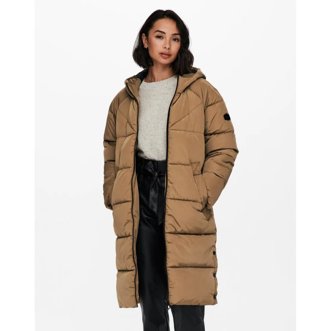 Doudoune longue matelassée beige