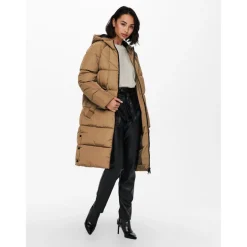 Doudoune longue matelassée beige