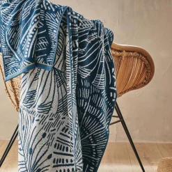 Drap de plage en coton, et lurex Bornéo Java bleu