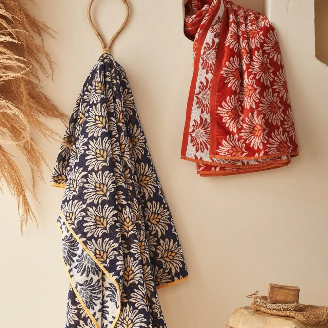 Drap de plage imprimé en jacquard de coton Bleu