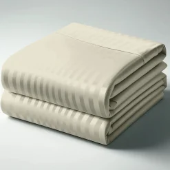 Drap Housse Grand Bonnet satin de coton rayé TERTIO® - Ecru