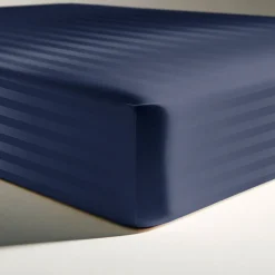 Drap Housse Grand Bonnet XL Satin De Coton rayé TERTIO® - Bleu indigo