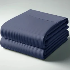 Drap Housse Grand Bonnet XL Satin De Coton rayé TERTIO® - Bleu indigo