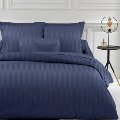 Drap Housse Grand Bonnet Satin De Coton rayé TERTIO® -Bleu indigo