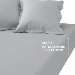 Drap Housse Grand Bonnet Satin De Coton uni TERTIO® - Gris Perle