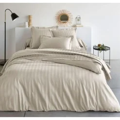 Drap Housse satin de Coton rayé TERTIO® - Ecru1