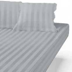Drap Housse satin de Coton rayé TERTIO® - Gris Perle