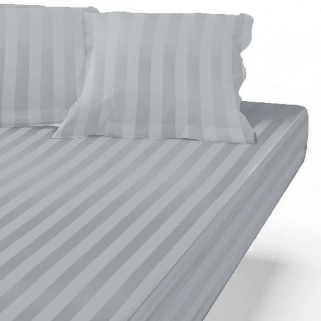 Drap Housse satin de Coton rayé TERTIO® - Gris Perle