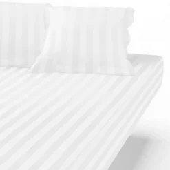 Drap Housse satin de Coton rayé TERTIO® - Blanc
