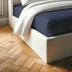 Drap Housse satin de Coton rayé TERTIO® - Bleu indigo