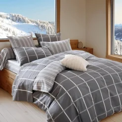 Drap plat CARREAUX coton carreaux et rayures gris