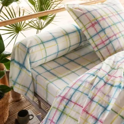Drap plat carreaux PARADIS blanc cassé