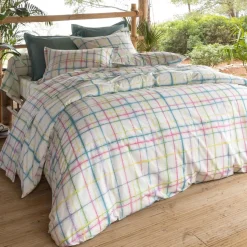 Drap plat carreaux PARADIS blanc cassé