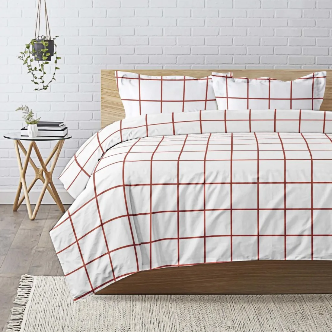 Drap plat coton - Terracotta/Blanc