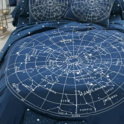 Drap plat coton motifs CONSTELLATION Bleu marine