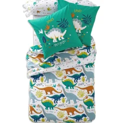 Drap plat coton motifs dinosaures T REX DRJU Vert