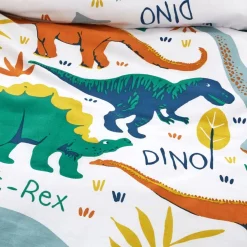 Drap plat coton motifs dinosaures T REX DRJU Vert