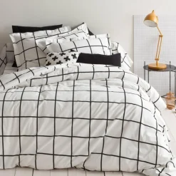 Drap plat coton PIASTRELLA - noir/blanc