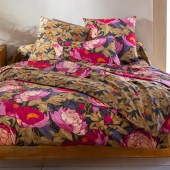 Drap plat en coton ESPRIT FLORAL rose pivoines