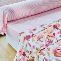 Drap plat en coton VALSE FLEURIE motif pivoines rose