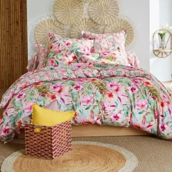 Drap plat en coton VIBRANTE motif fleurs exotiques multicolore
