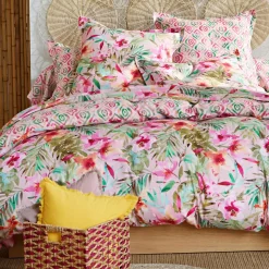Drap plat en coton VIBRANTE motif fleurs exotiques multicolore