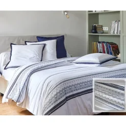 Drap plat en percale de coton frises brodées CUPTEA bleu marine