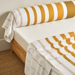 Drap plat en percale de coton GRAND LARGE Ocre
