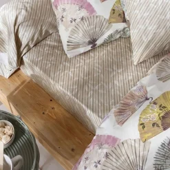 Drap plat en polycoton CULTUREL motif eventails multicolore