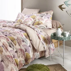 Drap plat en polycoton CULTUREL motif eventails multicolore
