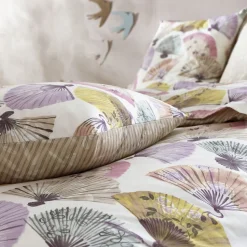 Drap plat en polycoton CULTUREL motif eventails multicolore