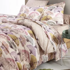Drap plat en polycoton CULTUREL motif eventails multicolore