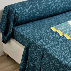 Drap plat en polycoton CUZCO bleu